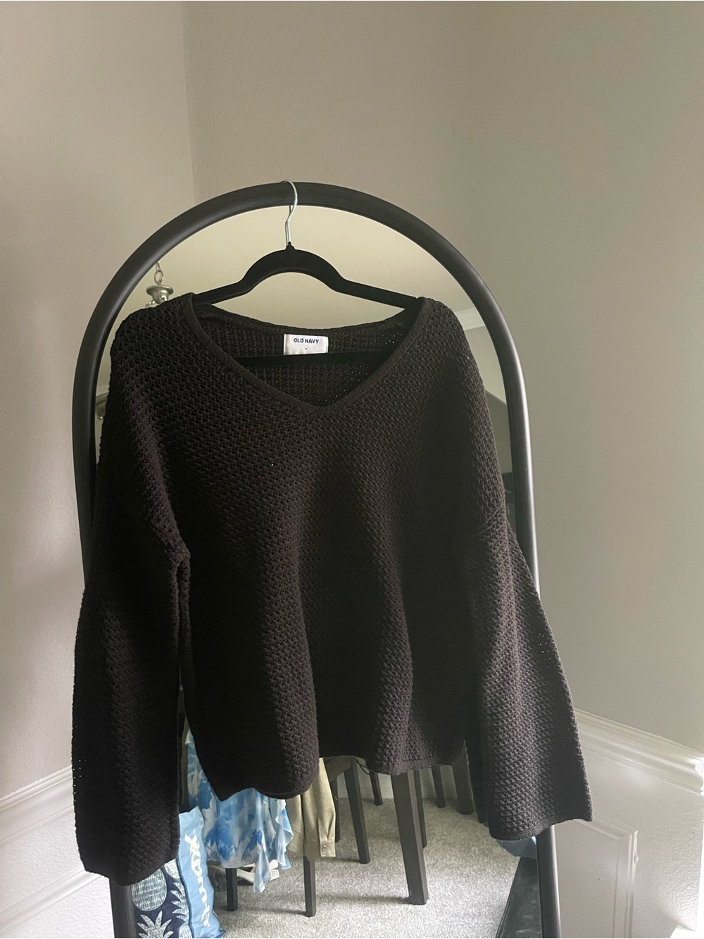 Old Navy Black V-Neck Textured Knit Sweater